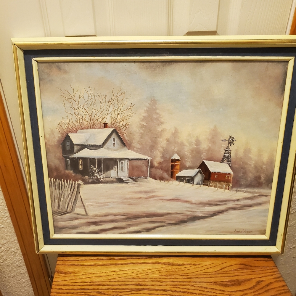 Vtg oil painting by Susie Warner 1980's framed